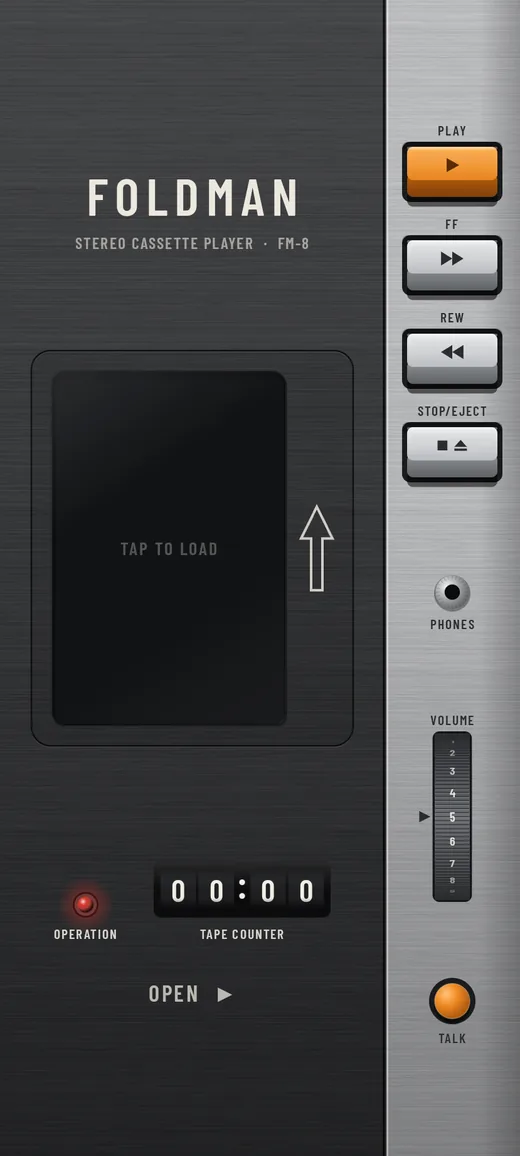 The player on an ordinary phone with no tape: the window reads TAP TO LOAD.